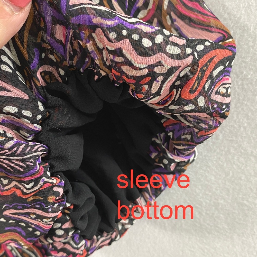 Sanctuary Blouse Women XL Floral Leaf Smocked Neck Balloon Sleeve Boho Sheer Top - Picture 5 of 12